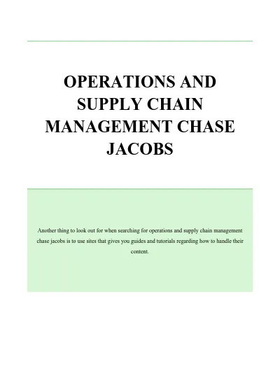 OPERATIONS AND SUPPLY CHAIN MANAGEMENT CHASE JACOBS