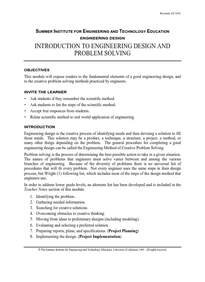 INTRODUCTION TO ENGINEERING DESIGN AND PROBLEM SOLVING