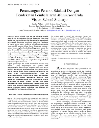 Perancangan Perabot Edukasi Dengan Pendekatan Pembelajaran Montessori Pada Vision School Sidoarjo