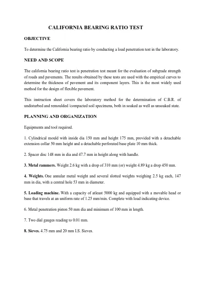 California Bearing Ratio Test (Cbr)