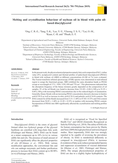 Melting and crystallisation behaviour of soybean oil in blend with 