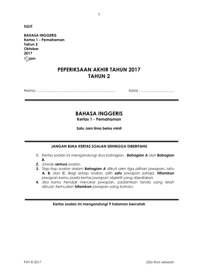 Soalan English Bi Bahasa Inggeris Tahun 4 Paper 1